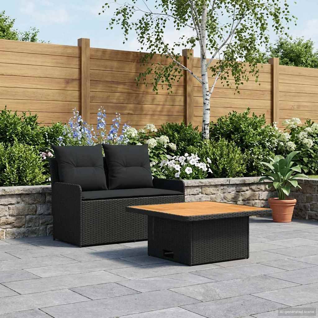 vidaXL Garten Armlehnen Sofa mit Klapptisch 2 Stück Schwarz PE-Rattan