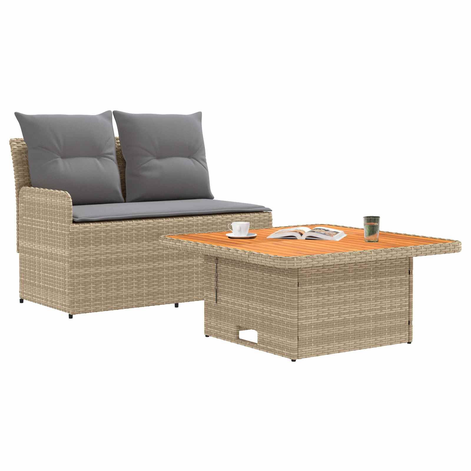 vidaXL Garten Armlehnen Sofa mit Klapptisch 2 Stück Beige und Hellgrau