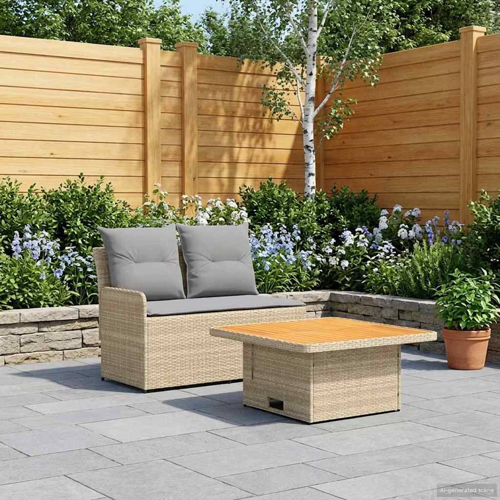 vidaXL Garten Armlehnen Sofa mit Klapptisch 2 Stück Beige und Hellgrau