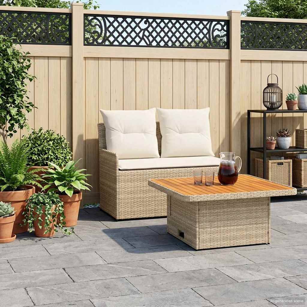 vidaXL Garten Armlehnen Sofa mit Klapptisch 2 Stück Beige und Creme