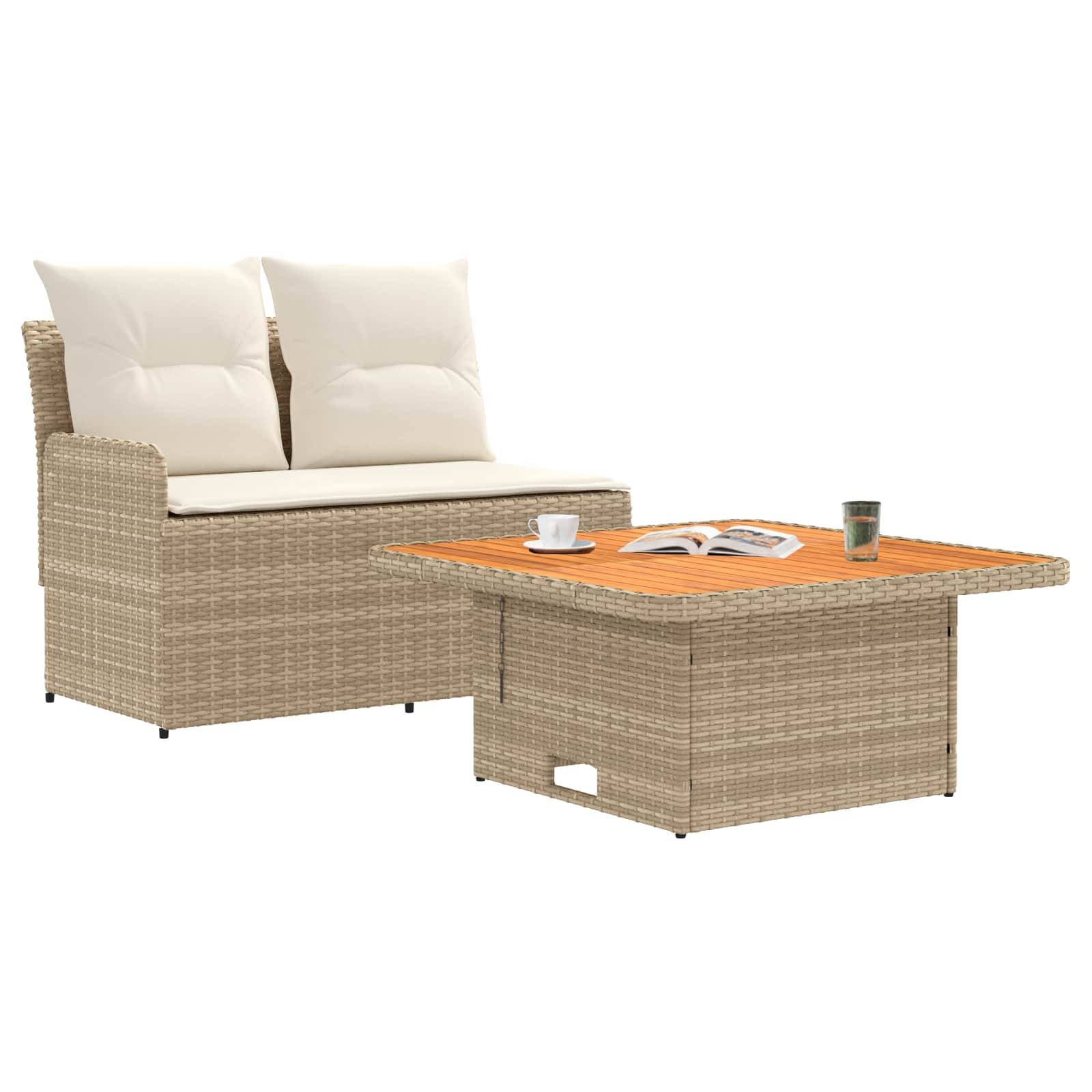 vidaXL Garten Armlehnen Sofa mit Klapptisch 2 Stück Beige und Creme