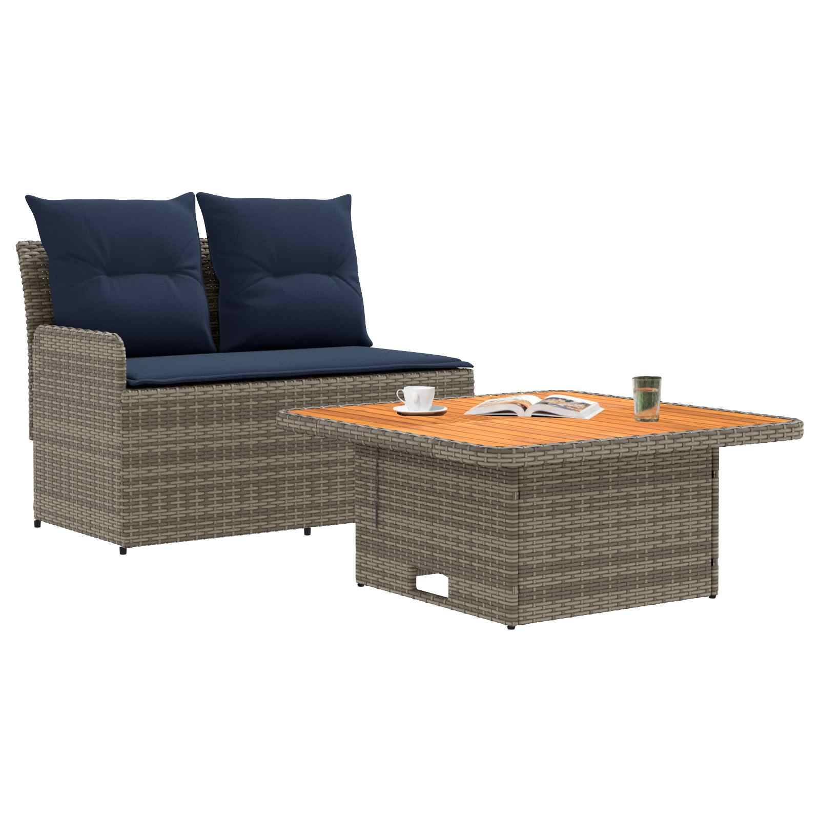 vidaXL Garten Armlehnen Sofa mit Klapptisch 2 Stück PE-Rattan