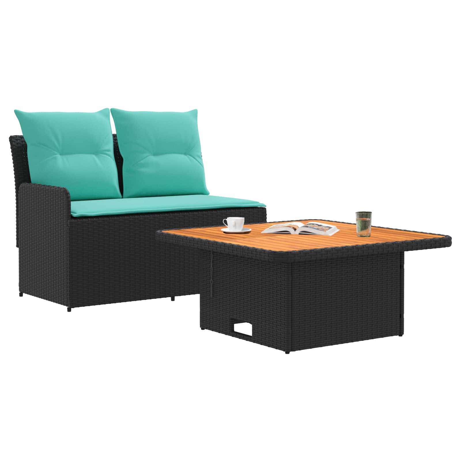 vidaXL Garten Armlehnen Sofa mit Klapptisch 2 Stück Schwarz und Türkis