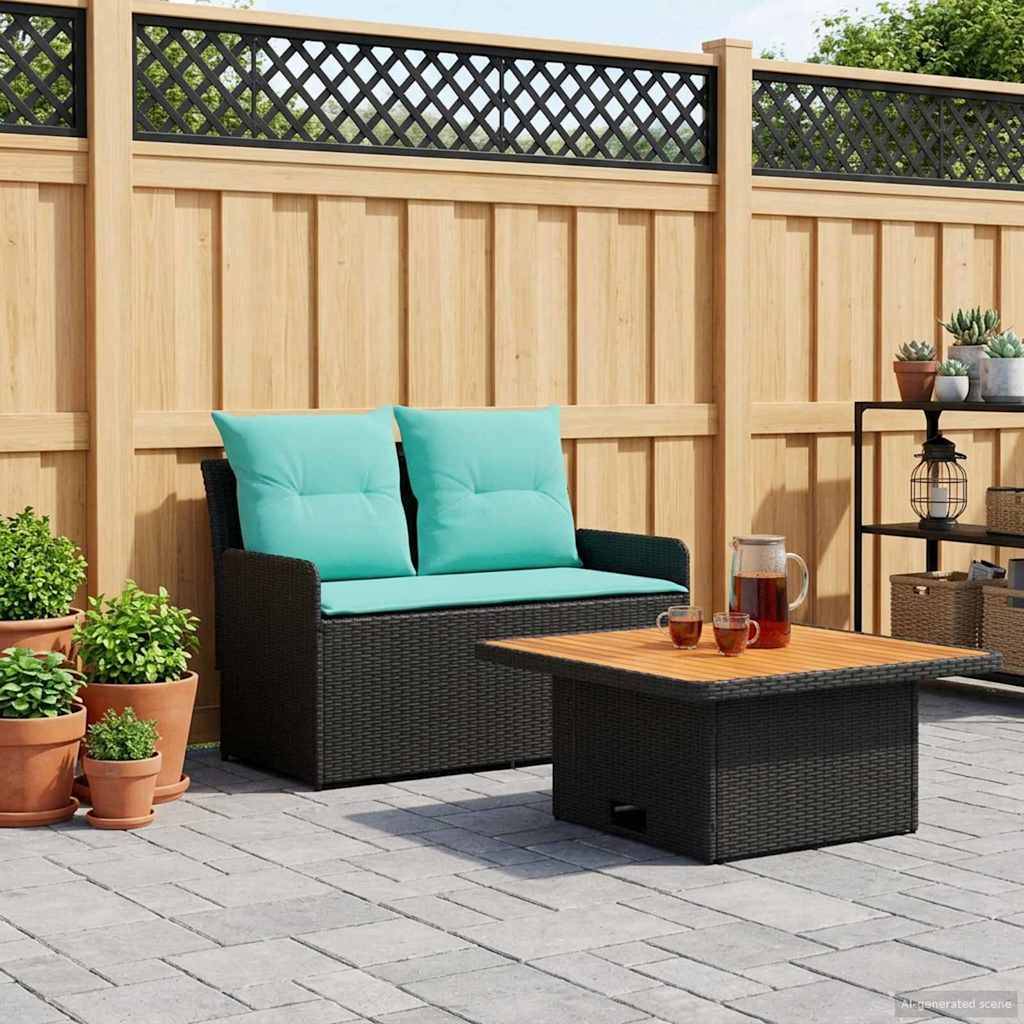 vidaXL Garten Armlehnen Sofa mit Klapptisch 2 Stück Schwarz und Türkis