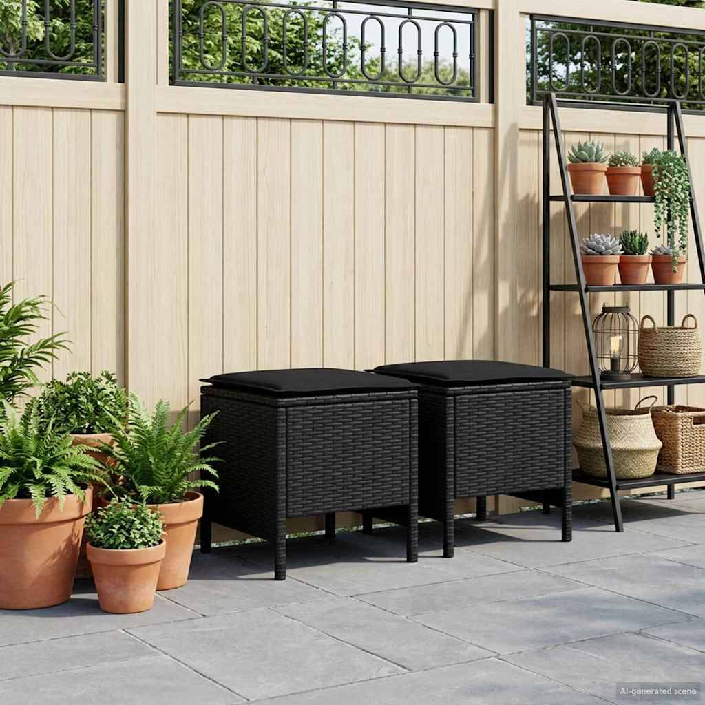 vidaXL Garten-Fußhocker 2 Stück Schwarz 38 x 38 x 45 cm PE-Rattan