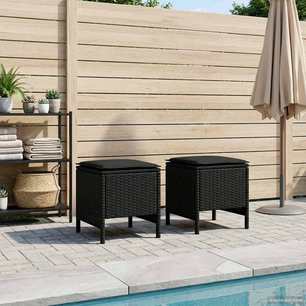 vidaXL Garten-Fußhocker 2 Stück Schwarz 38 x 38 x 45 cm PE-Rattan