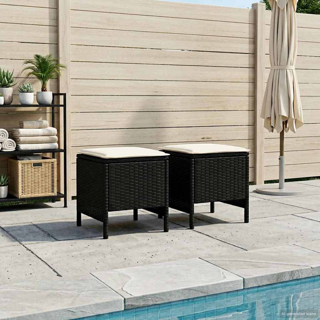 vidaXL Garten-Fußhocker 2 Stück Schwarz und Creme 38 x 38 x 45 cm