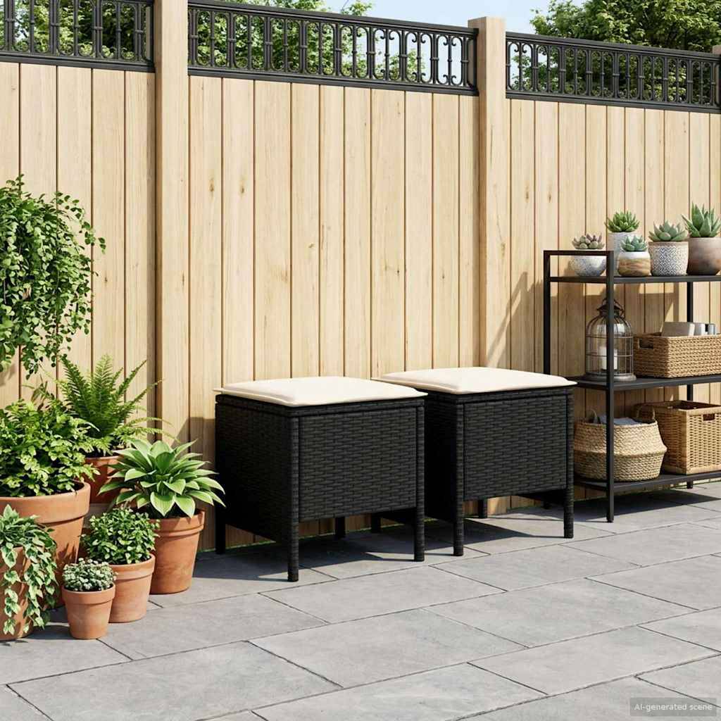 vidaXL Garten-Fußhocker 2 Stück Schwarz und Creme 38 x 38 x 45 cm