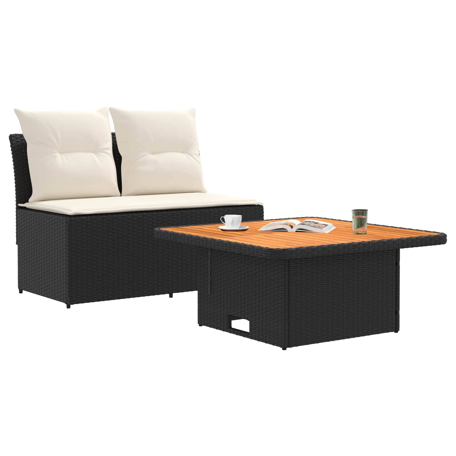 vidaXL 2 Stück Garten Mittel Sofa Mit Hochklapptisch Poly-Rattan