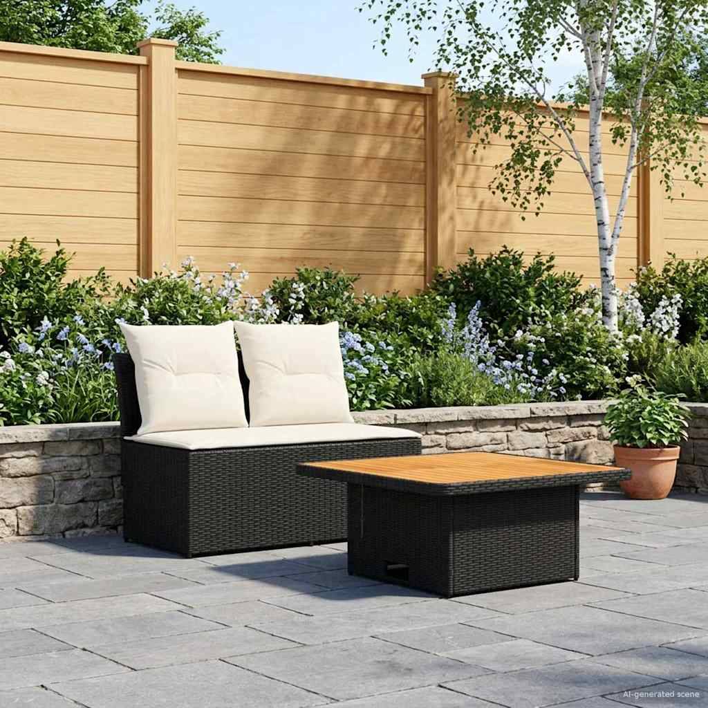vidaXL 2 Stück Garten Mittel Sofa Mit Hochklapptisch Poly-Rattan