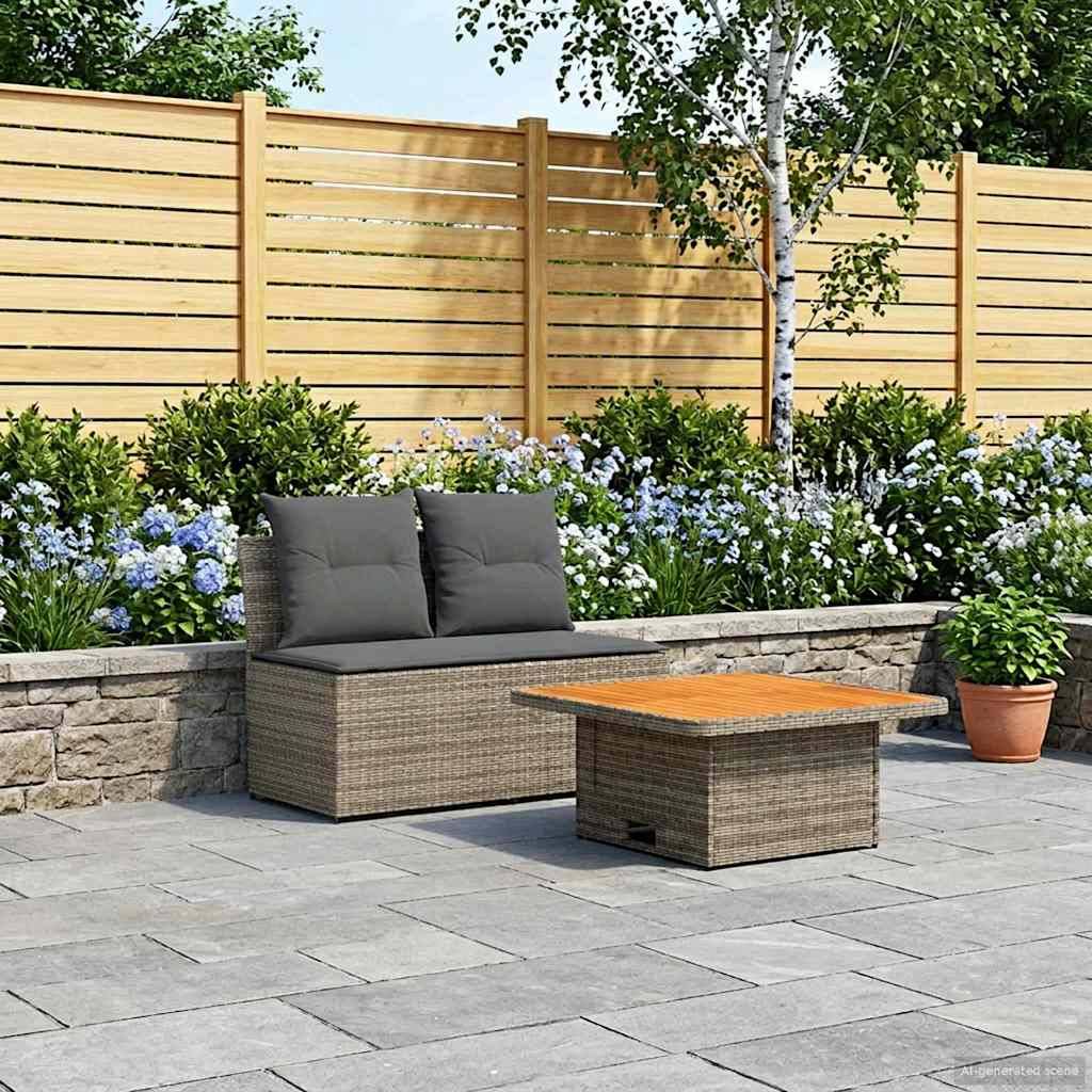 vidaXL 2 Stück Garten Mittel Sofa Mit Hochklapptisch Poly-Rattan