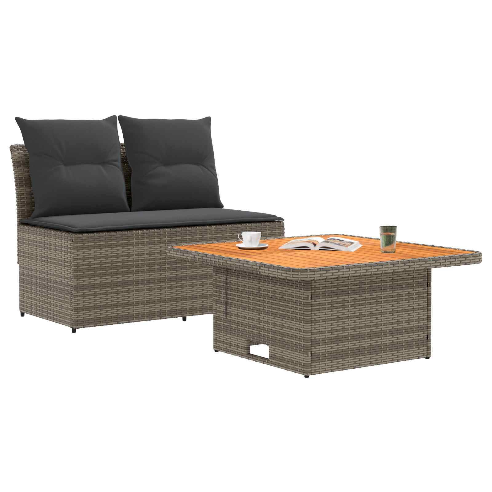 vidaXL 2 Stück Garten Mittel Sofa Mit Hochklapptisch Poly-Rattan