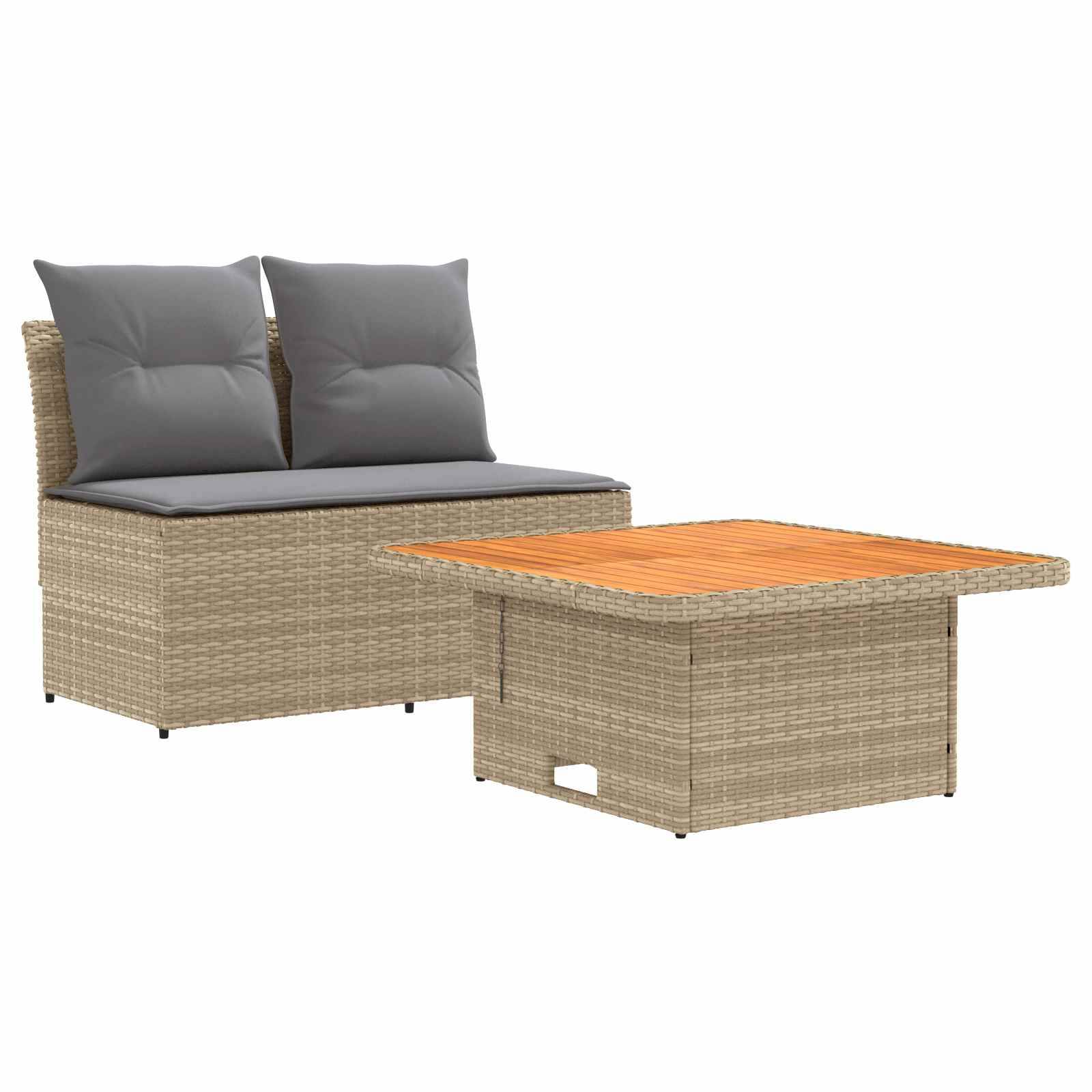 vidaXL 2 Stück Garten Mittel Sofa Mit Hochklapptisch Poly-Rattan