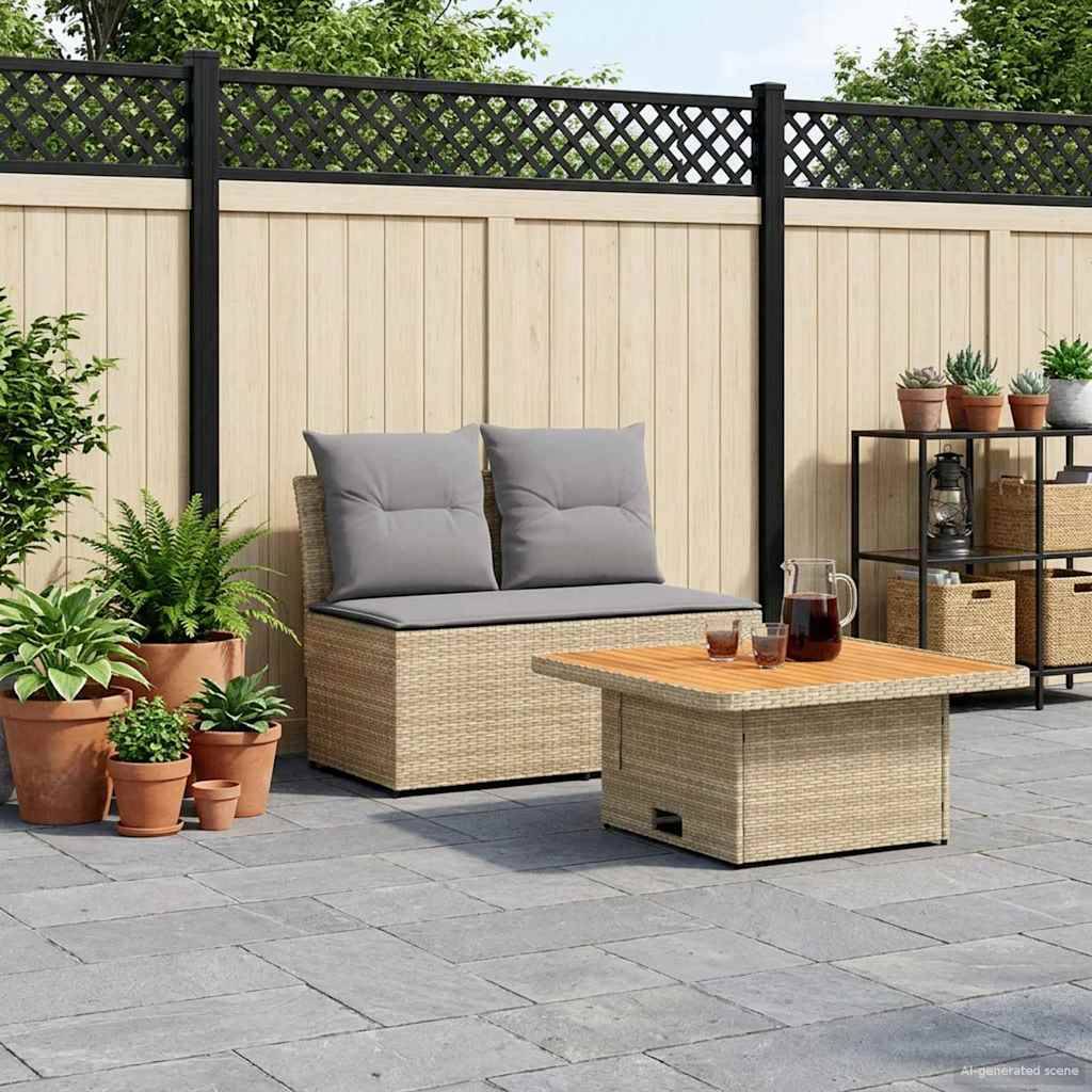 vidaXL 2 Stück Garten Mittel Sofa Mit Hochklapptisch Poly-Rattan