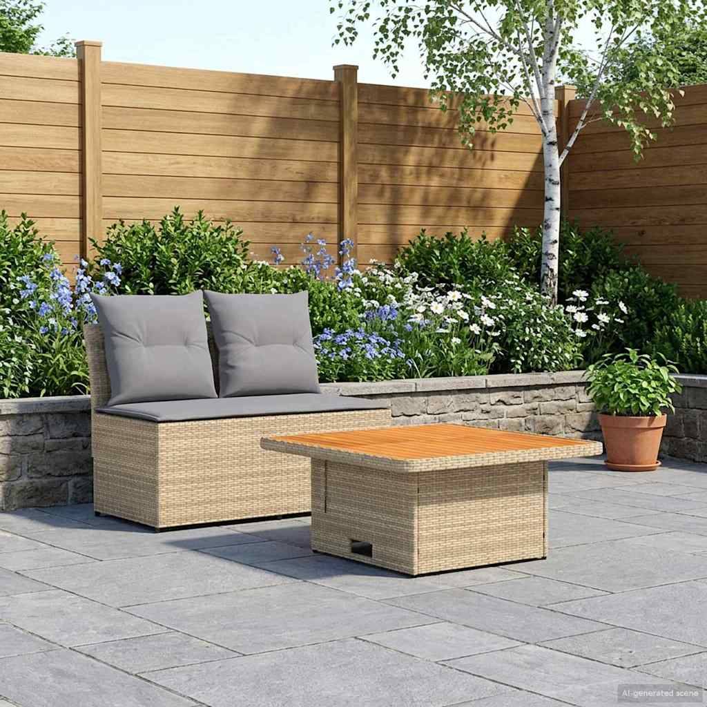 vidaXL 2 Stück Garten Mittel Sofa Mit Hochklapptisch Poly-Rattan