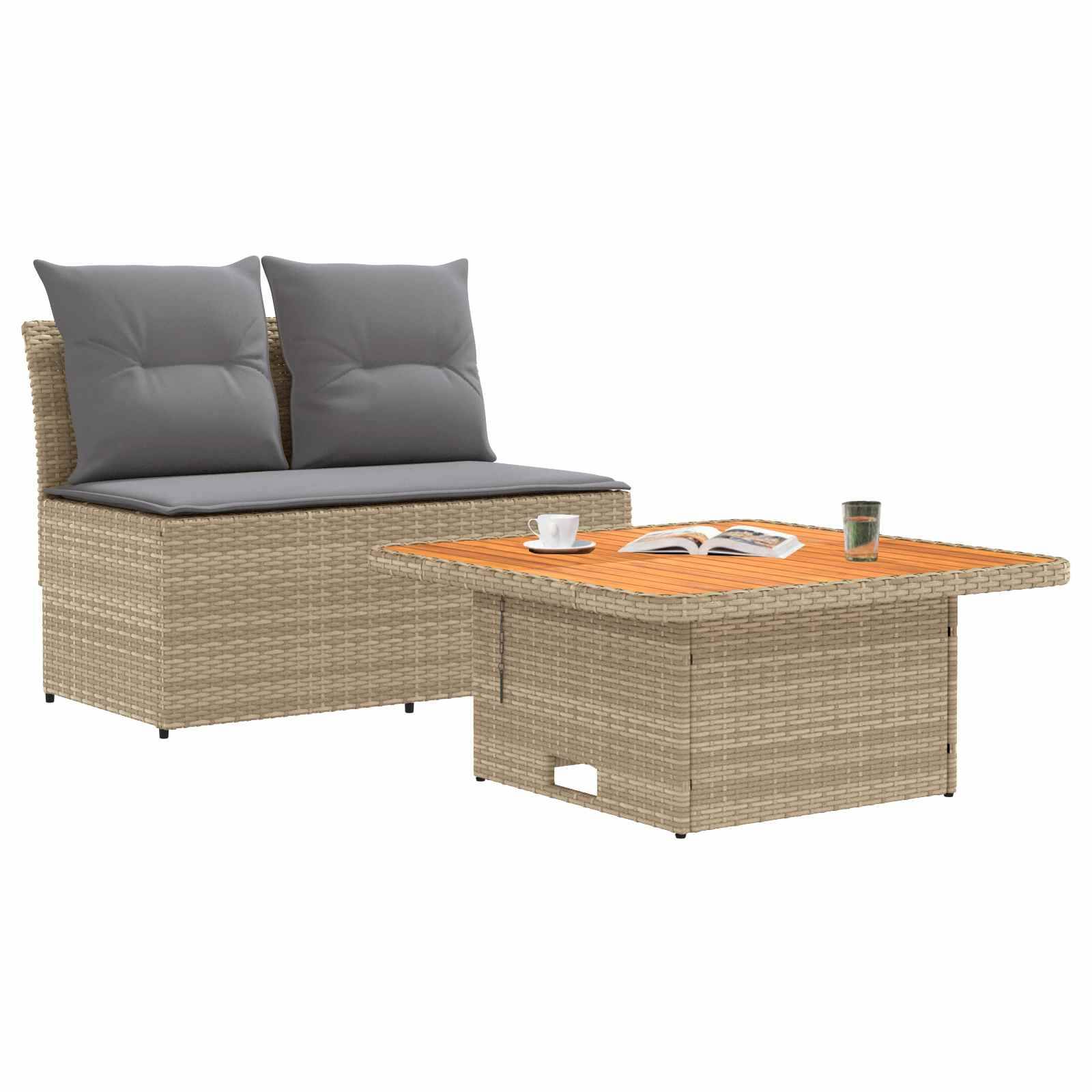 vidaXL 2 Stück Garten Mittel Sofa Mit Hochklapptisch Poly-Rattan