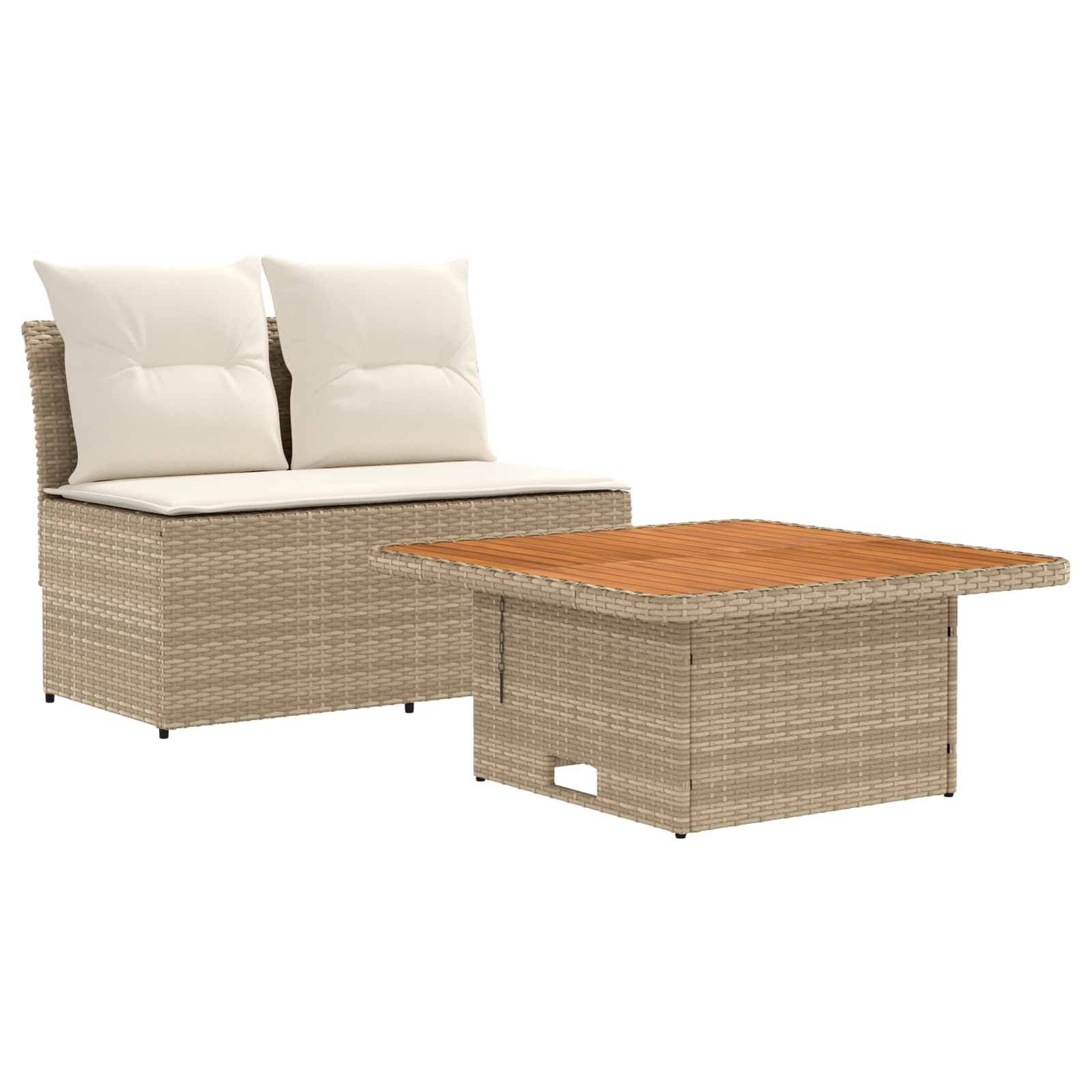 vidaXL 2 Stück Garten Mittel Sofa Mit Hochklapptisch Poly-Rattan