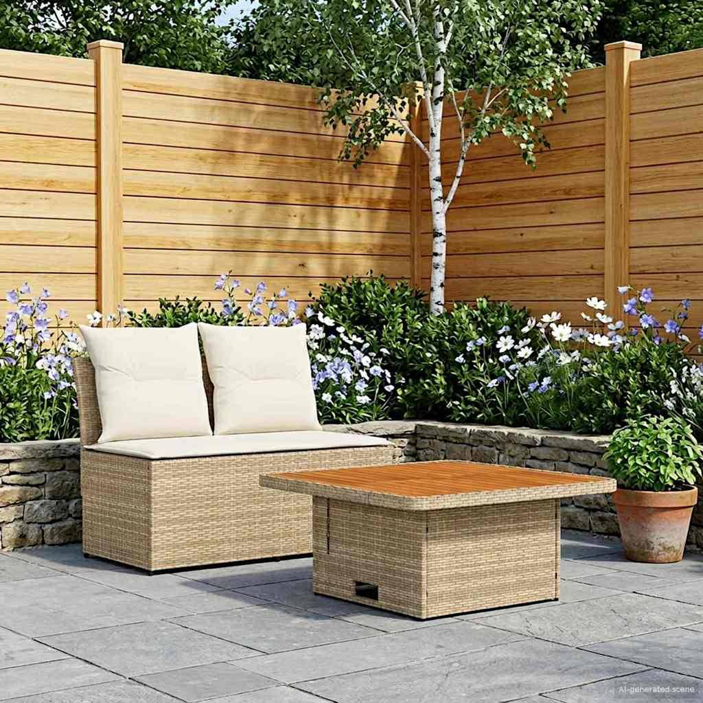 vidaXL 2 Stück Garten Mittel Sofa Mit Hochklapptisch Poly-Rattan