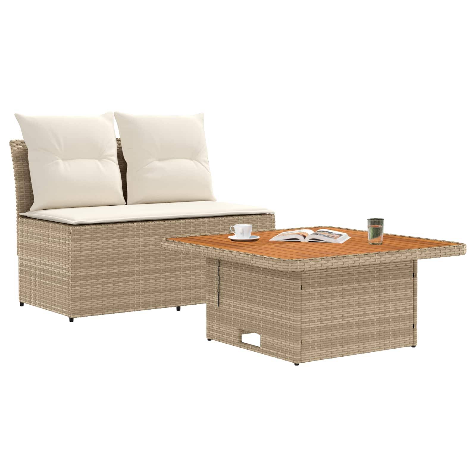 vidaXL 2 Stück Garten Mittel Sofa Mit Hochklapptisch Poly-Rattan
