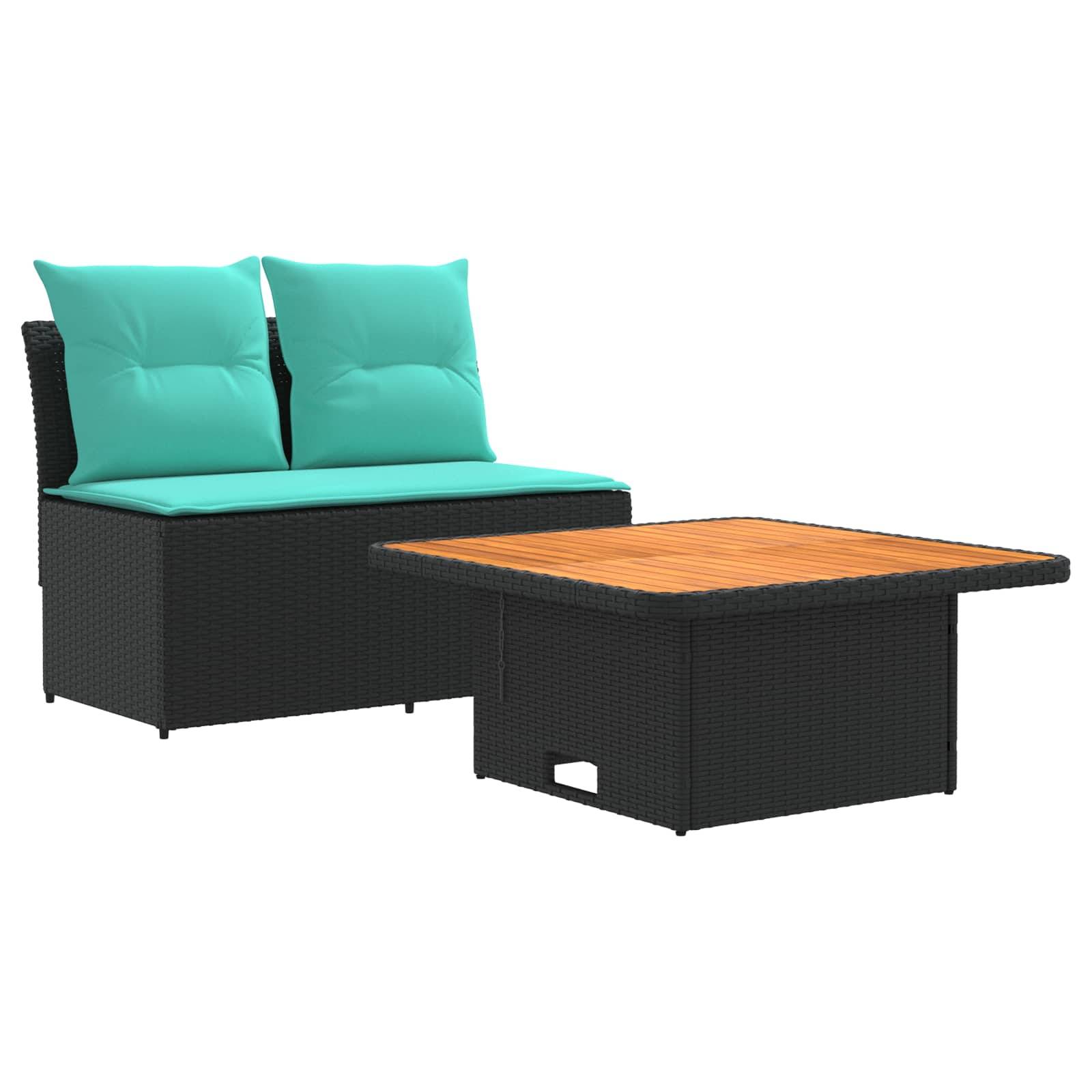 vidaXL 2 Stück Garten Mittel Sofa Mit Hochklapptisch Poly-Rattan
