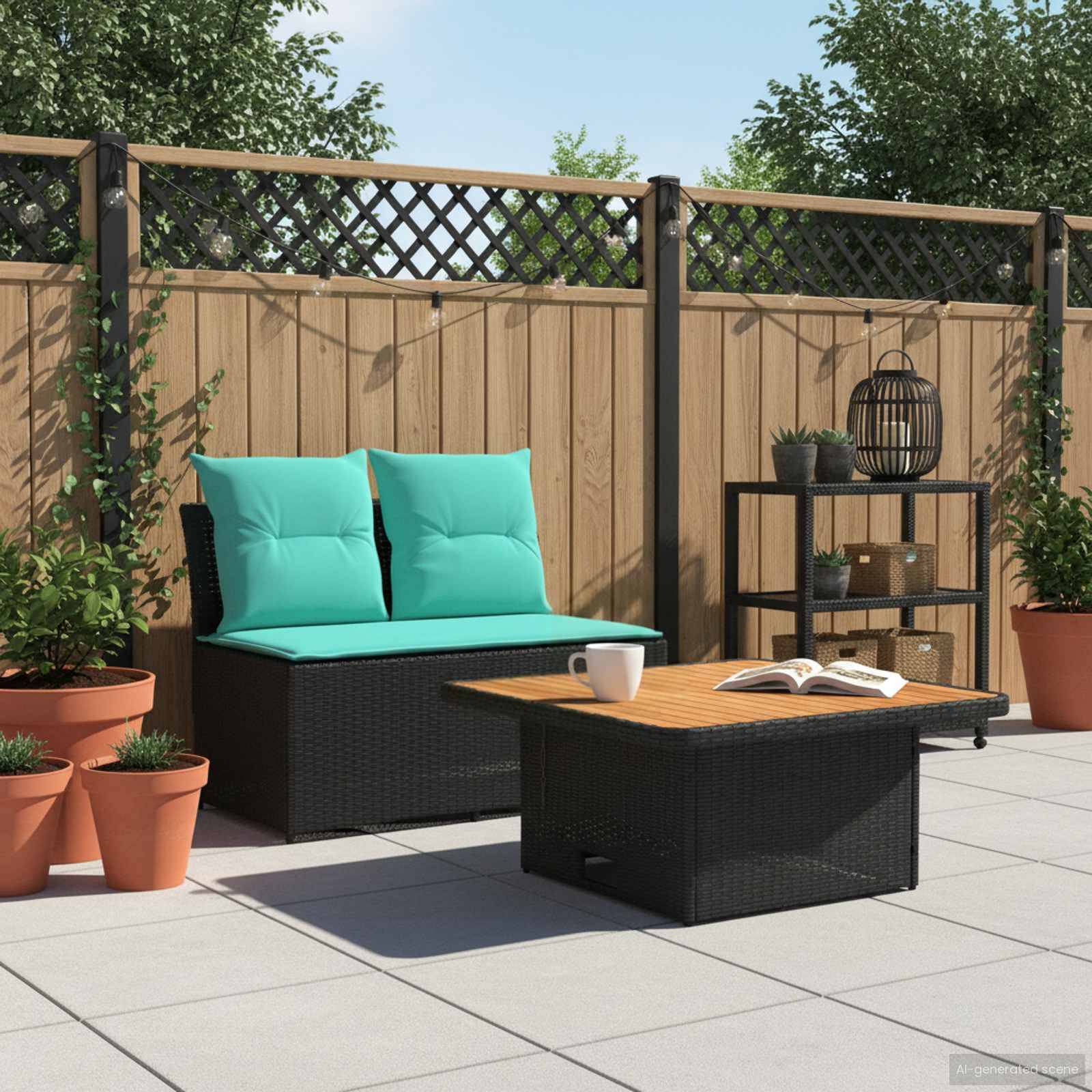 vidaXL 2 Stück Garten Mittel Sofa Mit Hochklapptisch Poly-Rattan