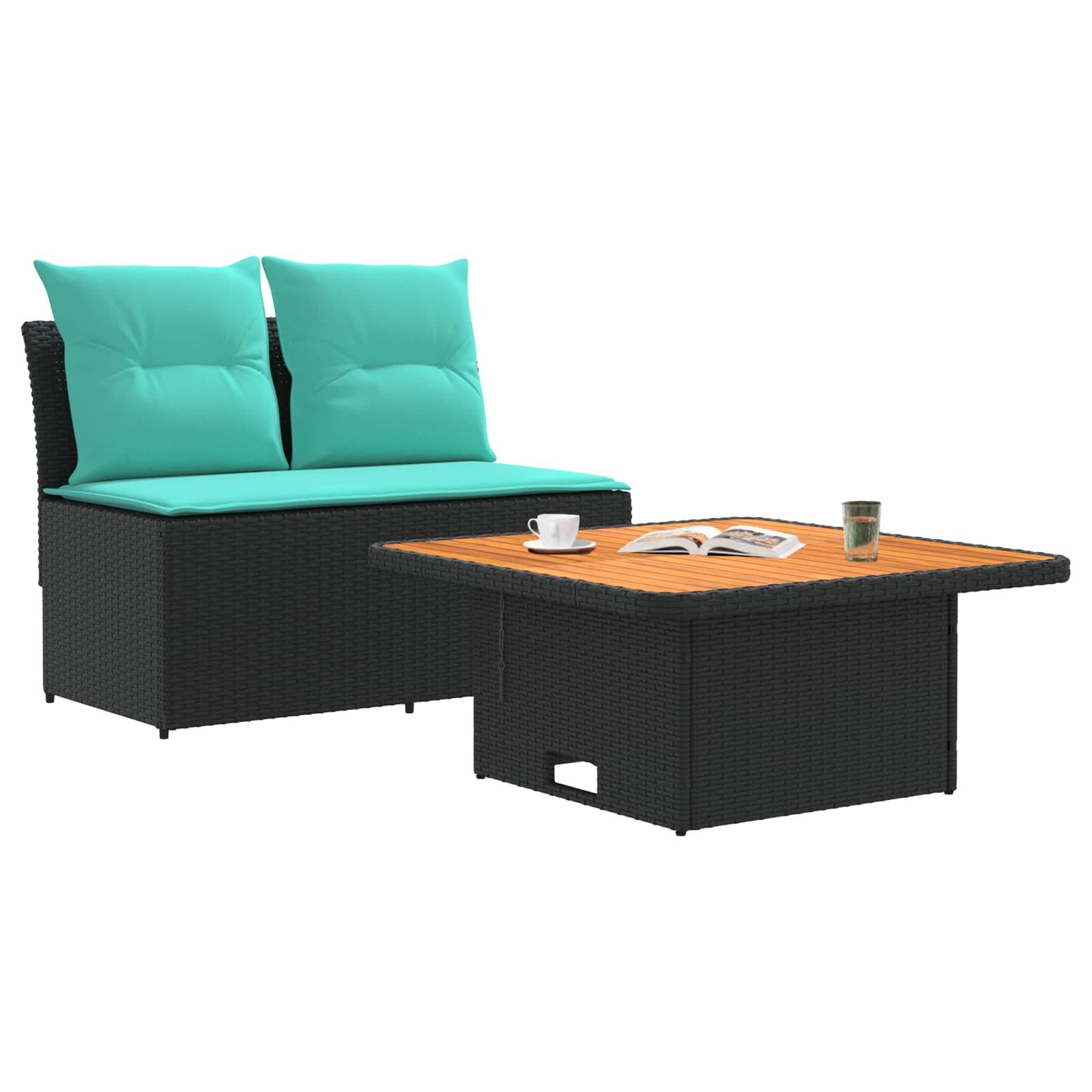 vidaXL 2 Stück Garten Mittel Sofa Mit Hochklapptisch Poly-Rattan