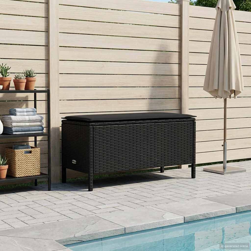 vidaXL Garten-Fußhocker mit Kissen Schwarz 80 x 38 x 45 cm PE-Rattan