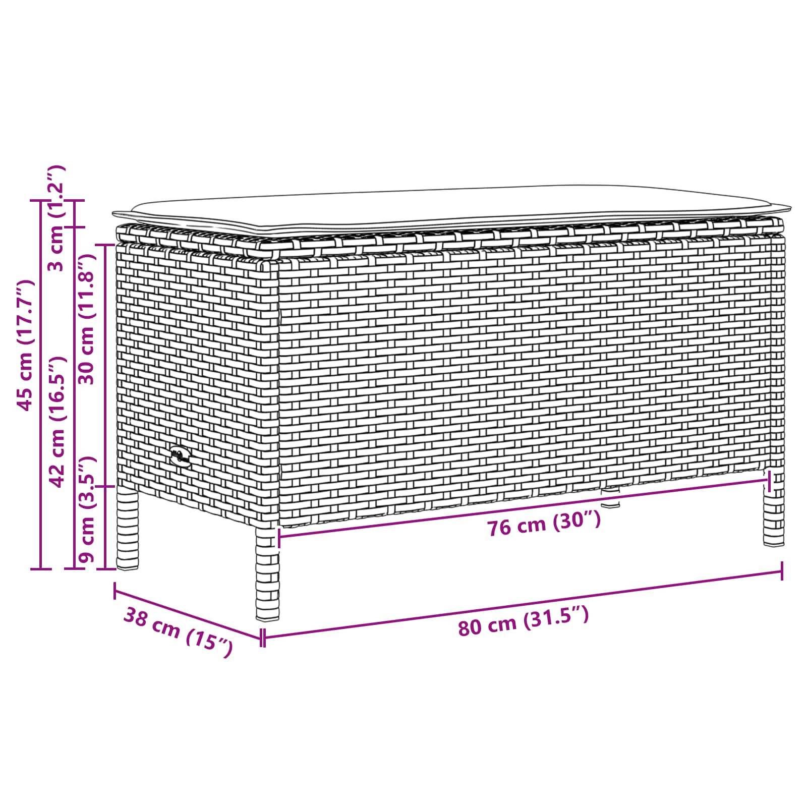 vidaXL Garten-Fußhocker mit Kissen Schwarz 80 x 38 x 45 cm PE-Rattan