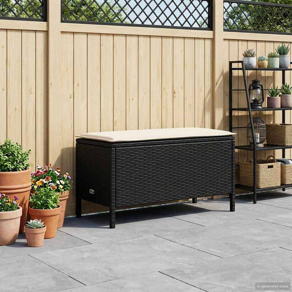 vidaXL Garten-Fußhocker Schwarz und Creme 80 x 38 x 45 cm PE-Rattan