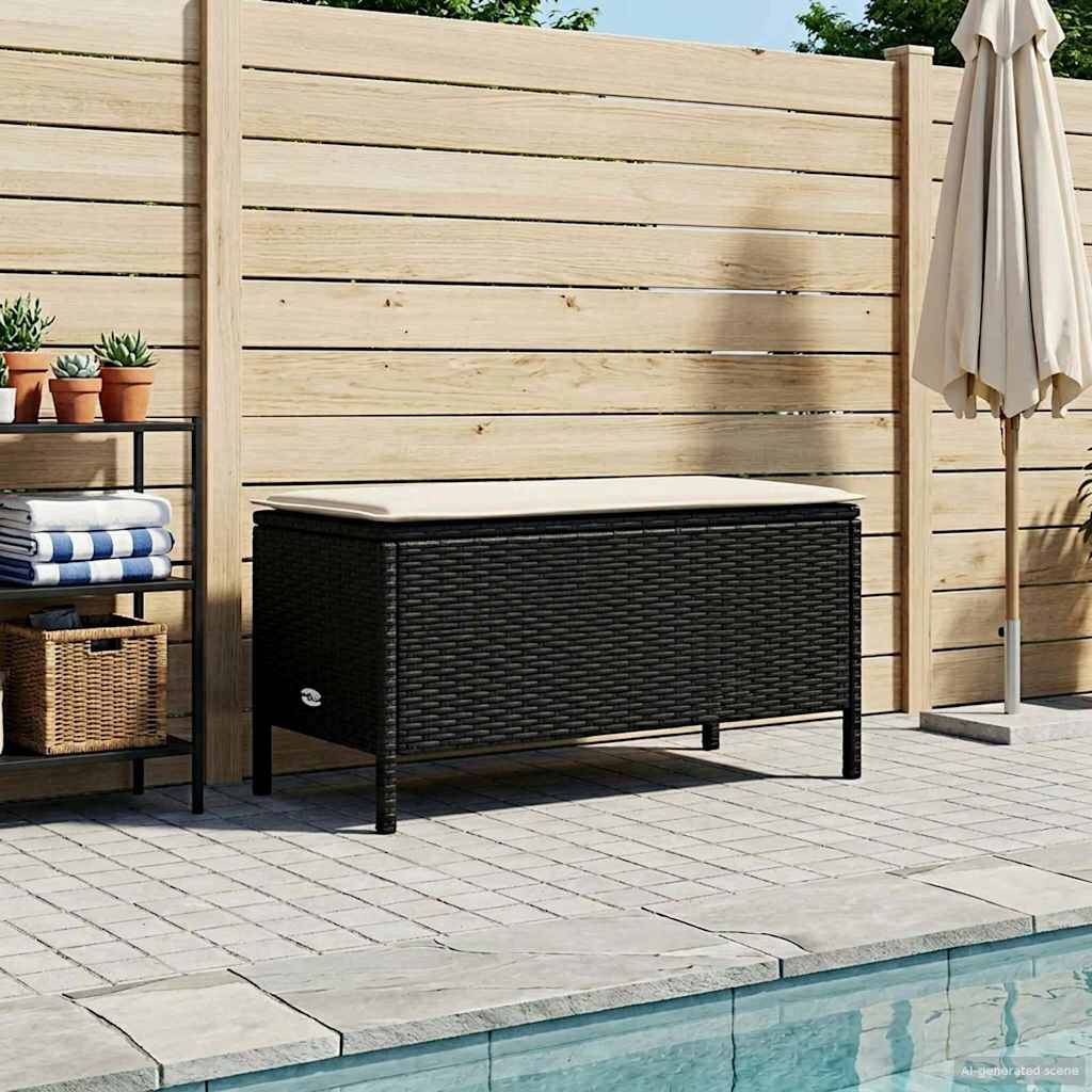 vidaXL Garten-Fußhocker Schwarz und Creme 80 x 38 x 45 cm PE-Rattan