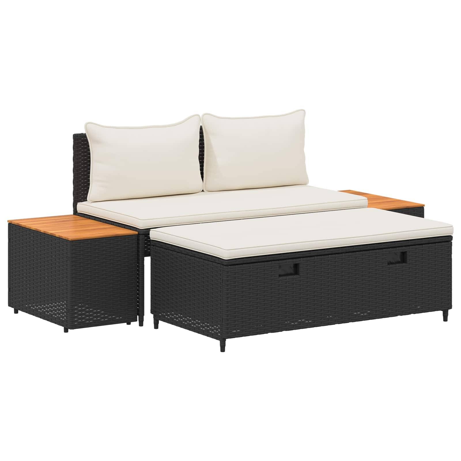 vidaXL Outdoor-Sofagarnitur mit Kissen 4 pcs Schwarz und Cremeweiß