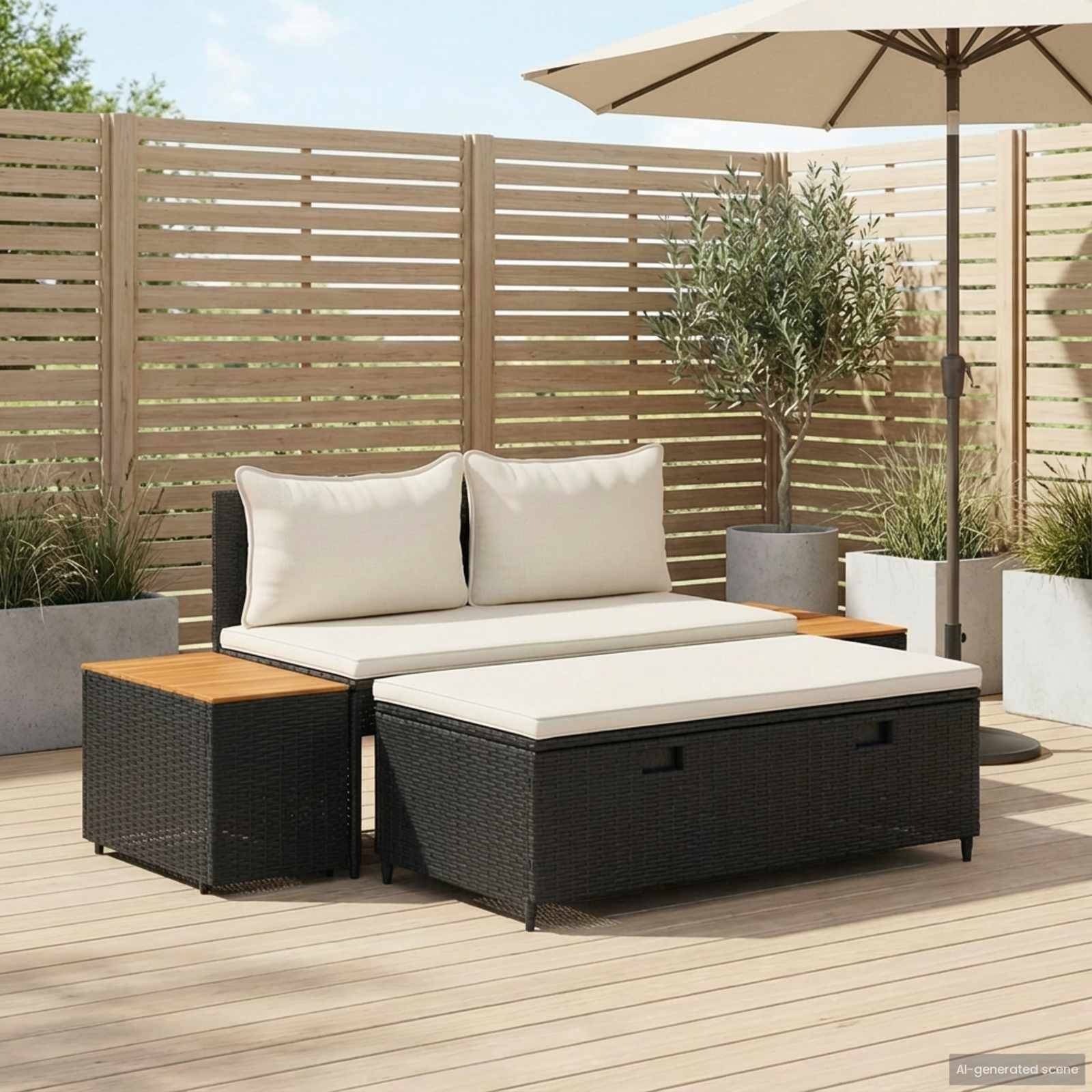 vidaXL Outdoor-Sofagarnitur mit Kissen 4 pcs Schwarz und Cremeweiß