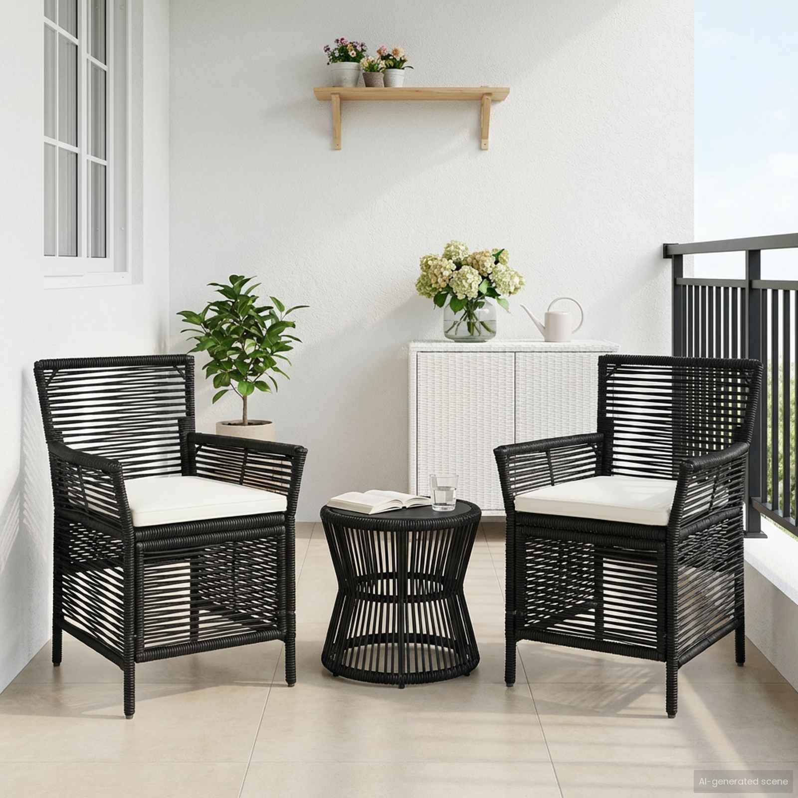 vidaXL Gartenstuhl mit Kissen 2 pcs Schwarz und Creme Poly-Rattan