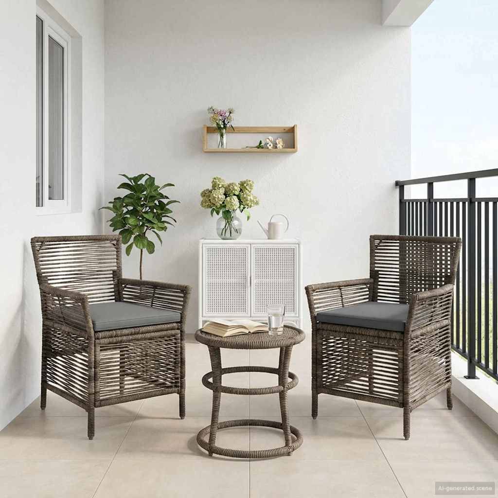 vidaXL Gartenstuhl mit Kissen 2 pcs Grau und Dunkelgrau Poly-Rattan