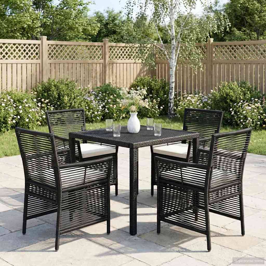 vidaXL Gartenstuhl mit Kissen 4 pcs Schwarz und Creme Poly-Rattan