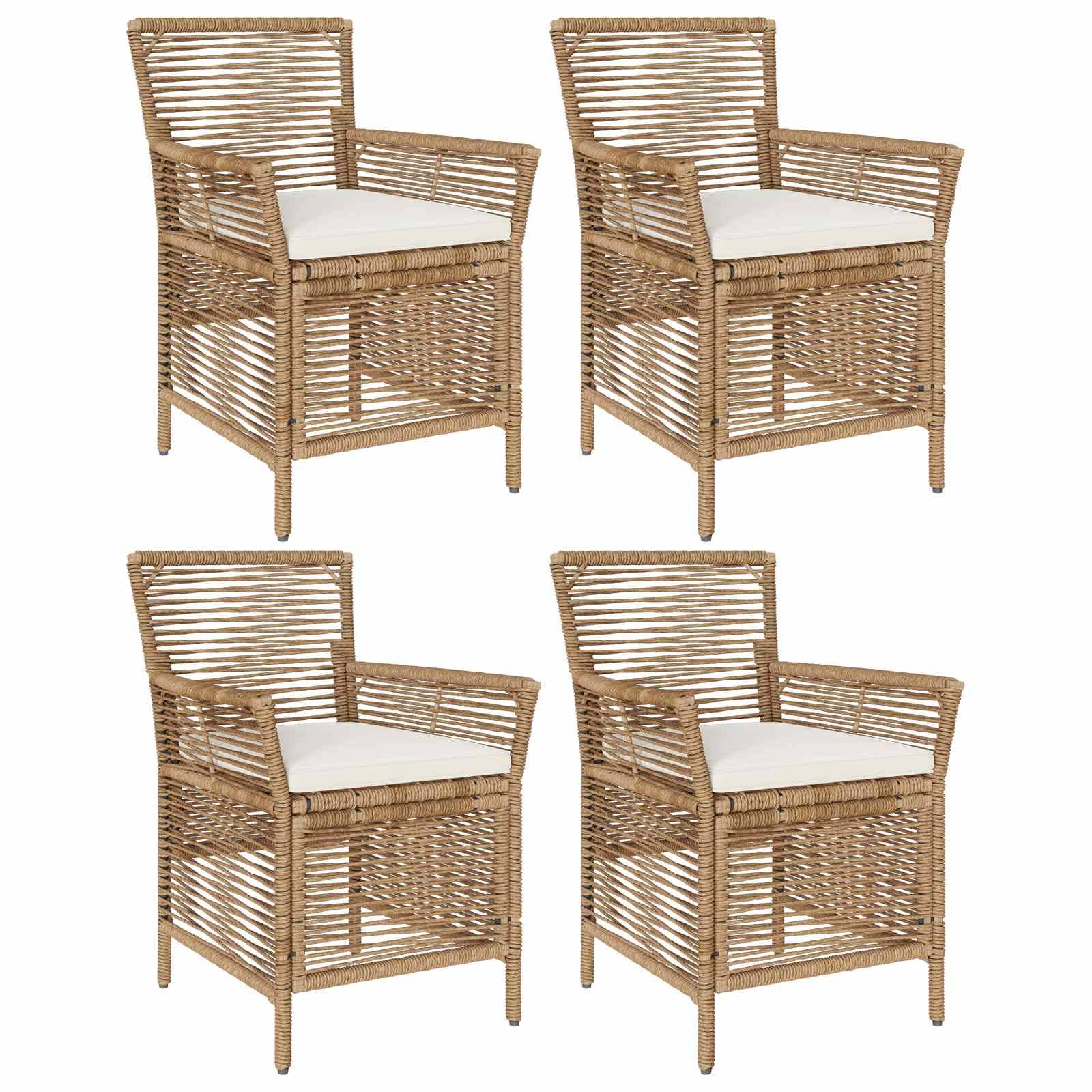 vidaXL Gartenstuhl mit Kissen 4 pcs Beige und Creme Poly-Rattan
