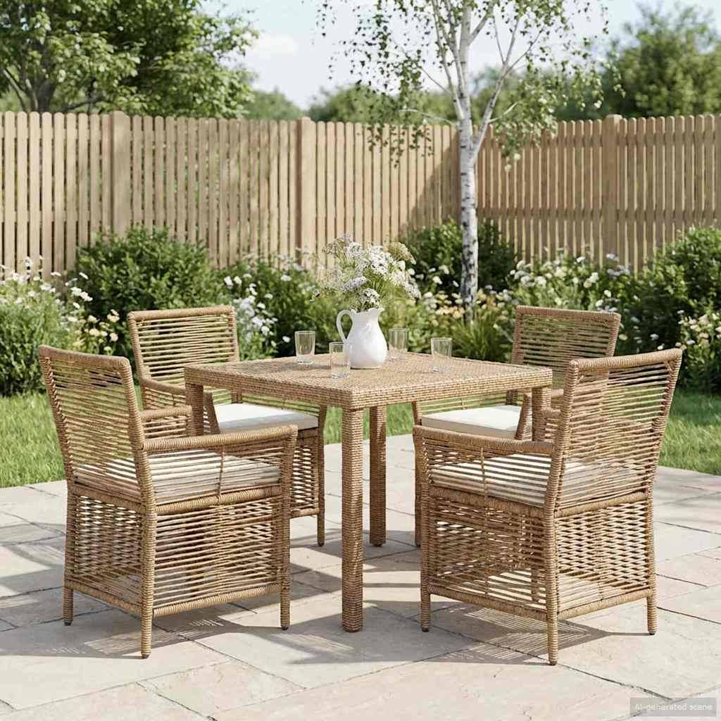 vidaXL Gartenstuhl mit Kissen 4 pcs Beige und Creme Poly-Rattan