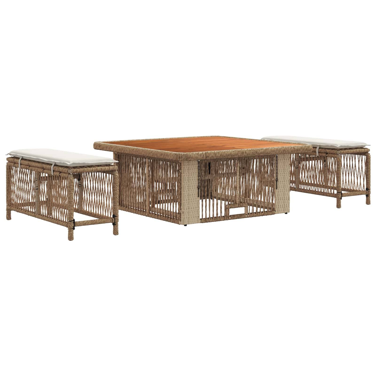 vidaXL Garten Essgruppe mit Kissen 3 pcs Beige und Creme Poly-Rattan