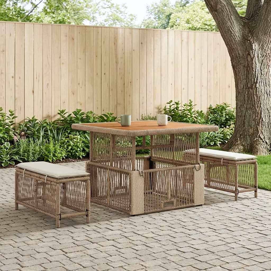 vidaXL Garten Essgruppe mit Kissen 3 pcs Beige und Creme Poly-Rattan