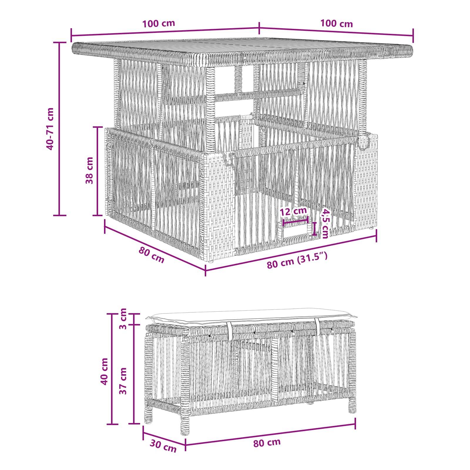 vidaXL Garten Essgruppe mit Kissen 3 pcs Beige und Creme Poly-Rattan