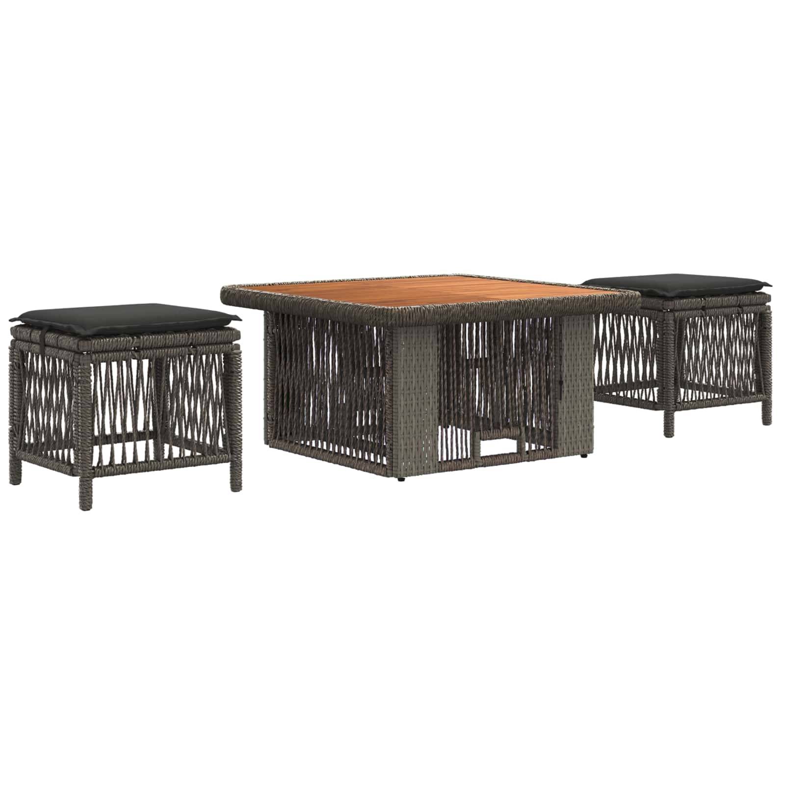 vidaXL Garten Essgruppe 3 pcs Grau und Dunkelgrau Poly-Rattan