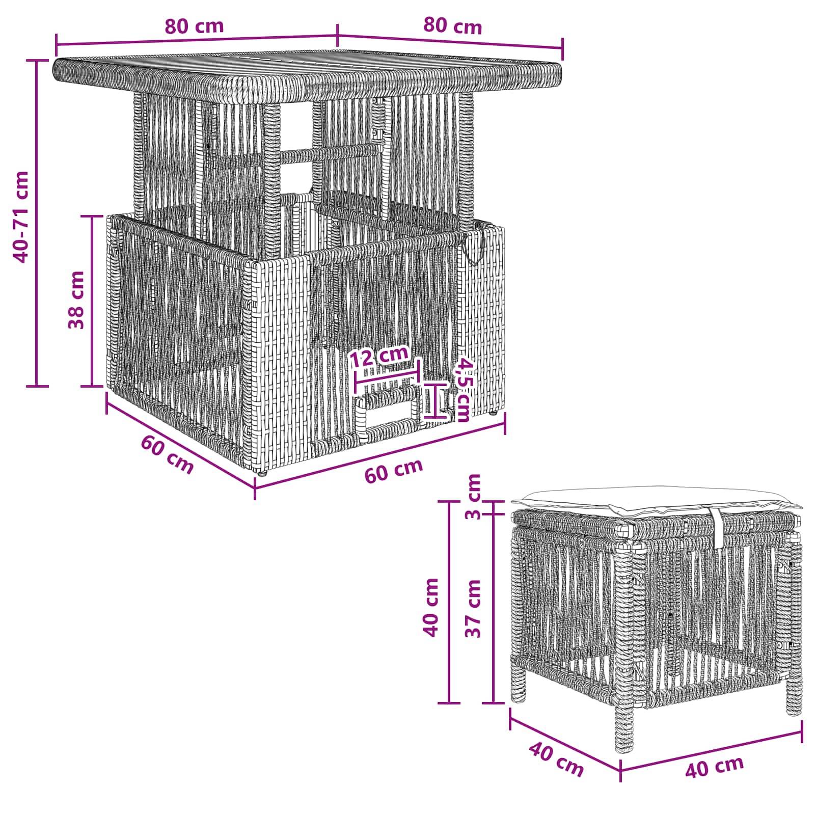 vidaXL Garten Essgruppe 3 pcs Grau und Dunkelgrau Poly-Rattan