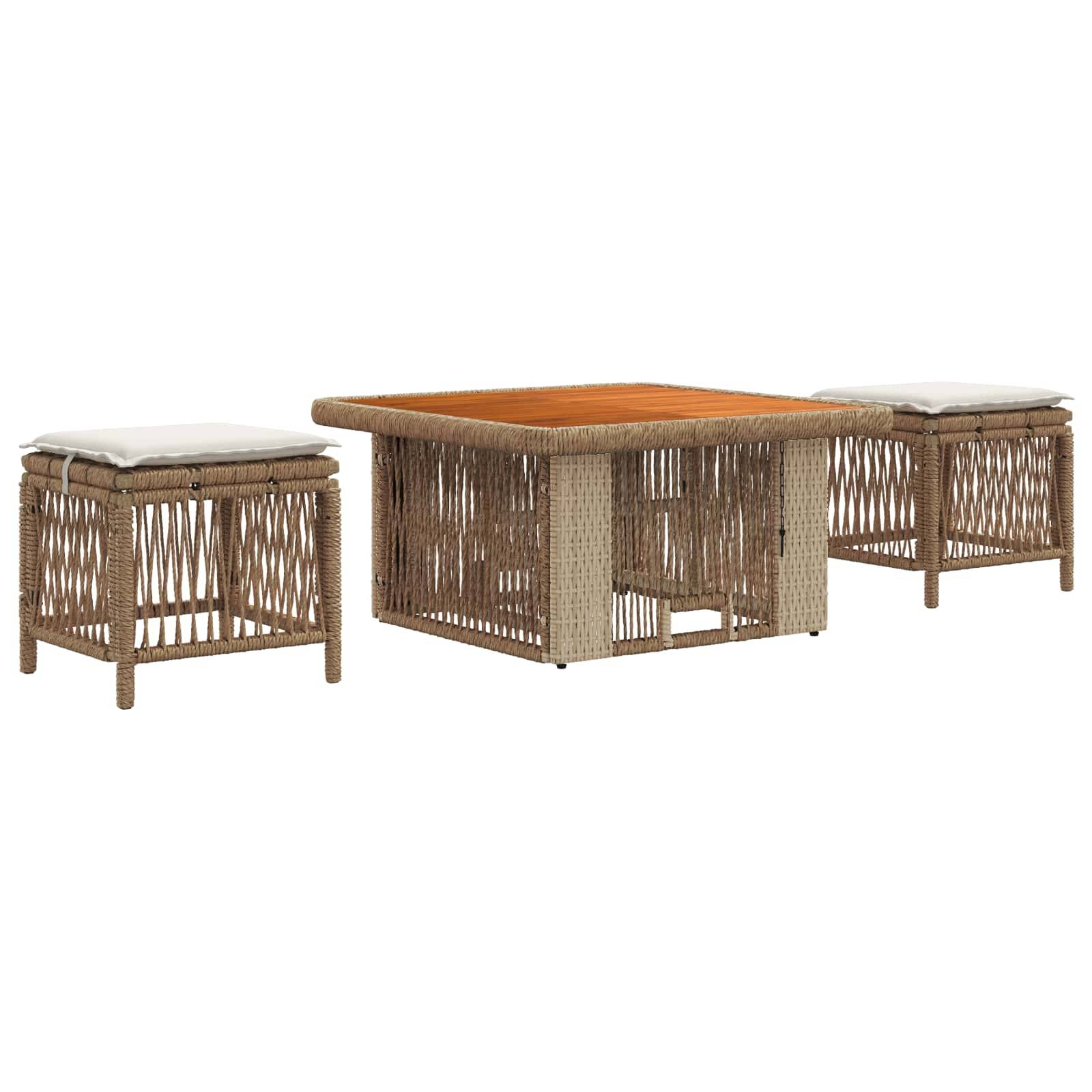 vidaXL Garten Essgruppe mit Kissen 3 pcs Beige und Creme Poly-Rattan