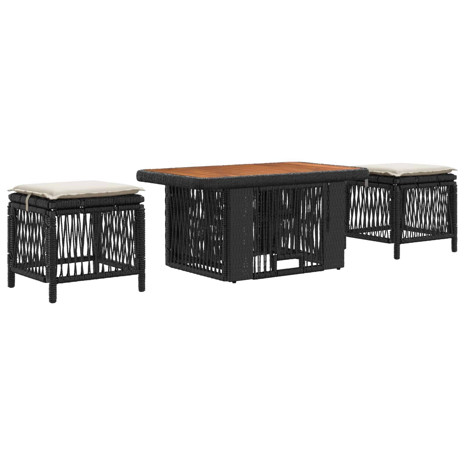 vidaXL Garten Essgruppe mit Kissen 3 pcs Schwarz und Creme Poly-Rattan