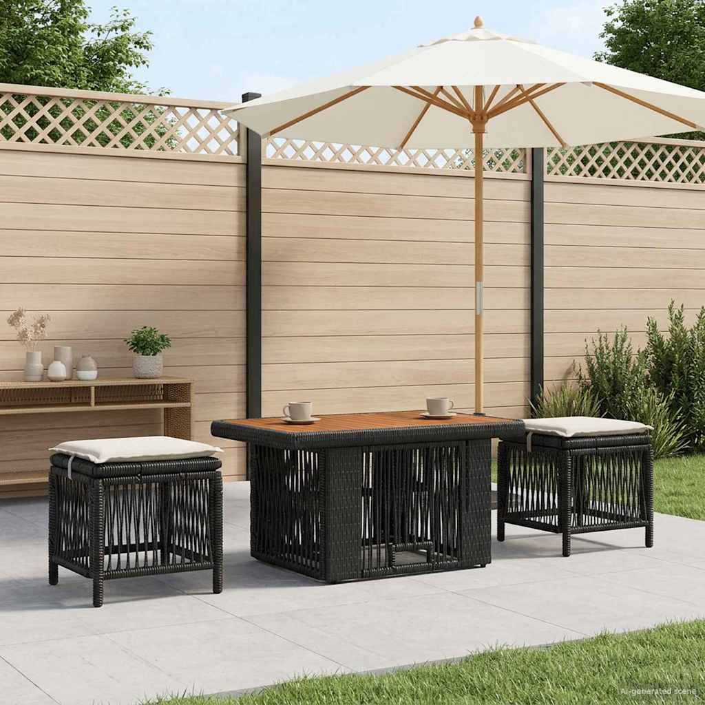 vidaXL Garten Essgruppe mit Kissen 3 pcs Schwarz und Creme Poly-Rattan