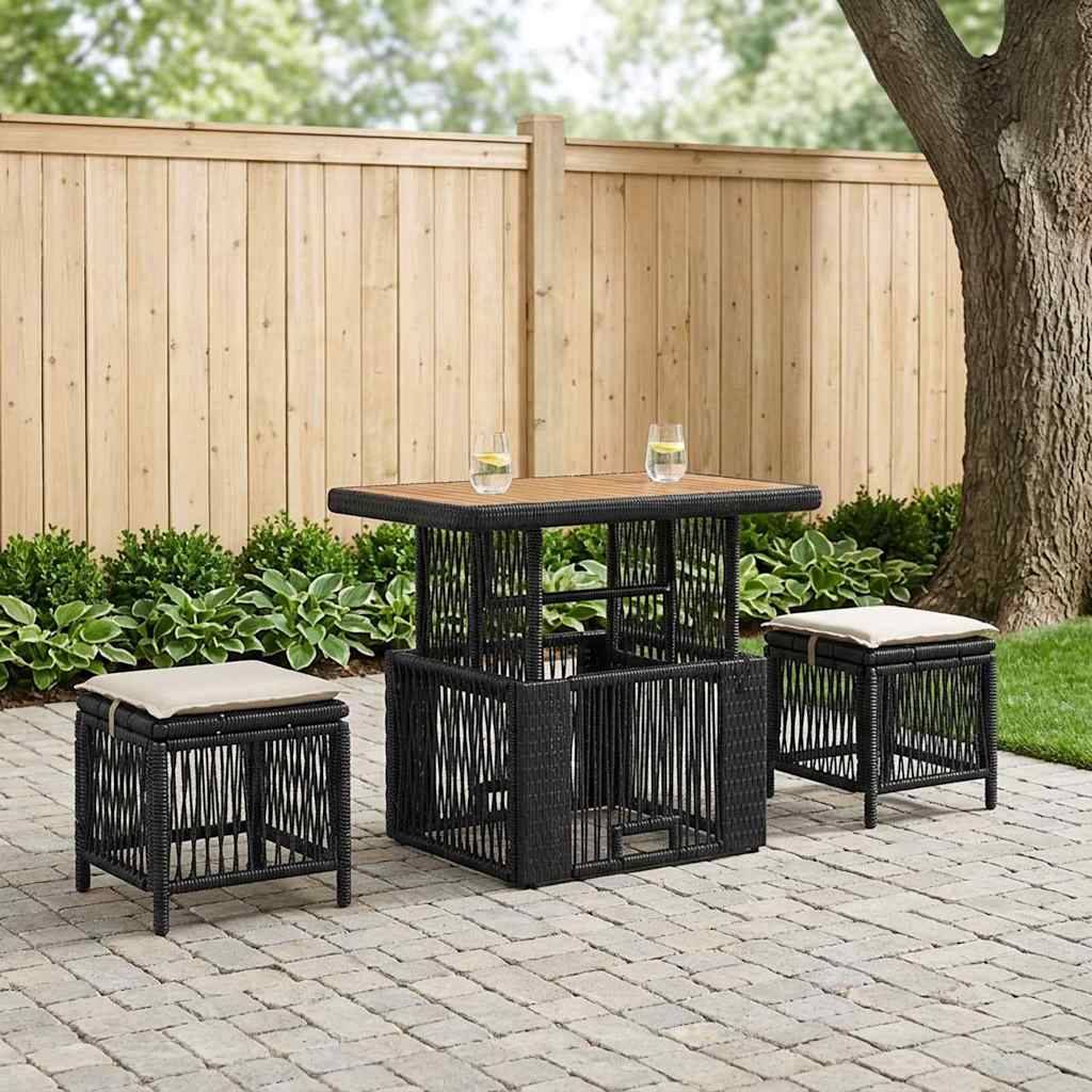 vidaXL Garten Essgruppe mit Kissen 3 pcs Schwarz und Creme Poly-Rattan