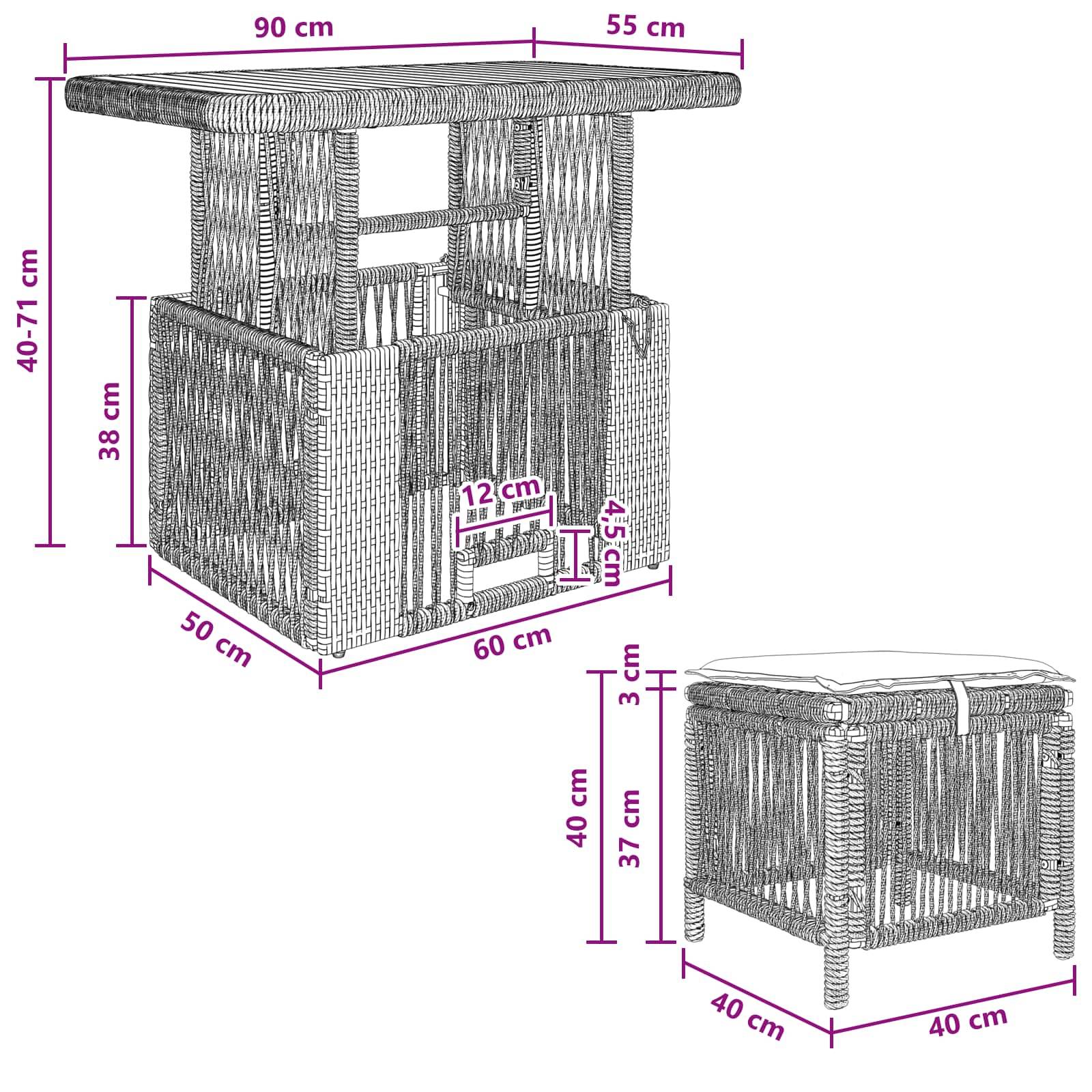 vidaXL Garten Essgruppe 3 pcs Grau und Dunkelgrau Poly-Rattan