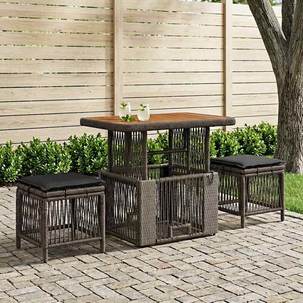 vidaXL Garten Essgruppe 3 pcs Grau und Dunkelgrau Poly-Rattan