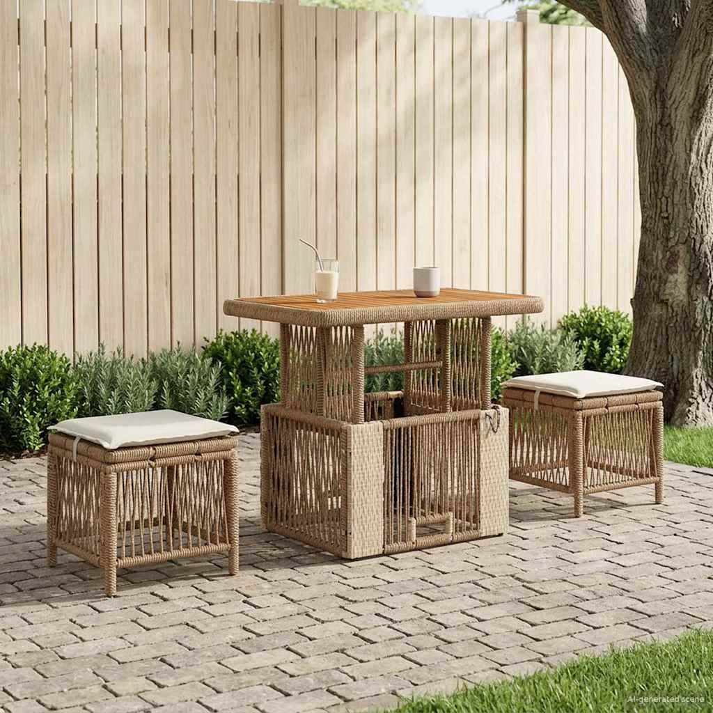 vidaXL Garten Essgruppe mit Kissen 3 pcs Beige und Creme Poly-Rattan