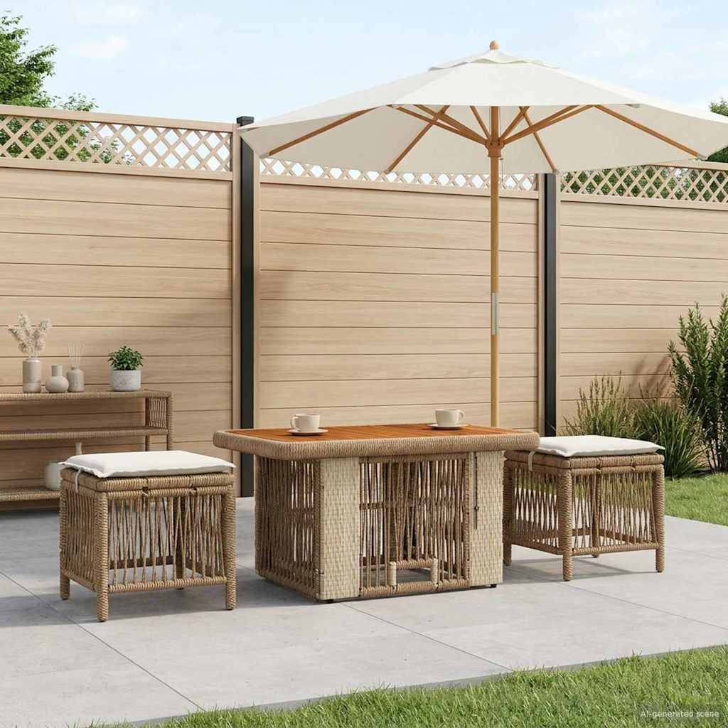 vidaXL Garten Essgruppe mit Kissen 3 pcs Beige und Creme Poly-Rattan